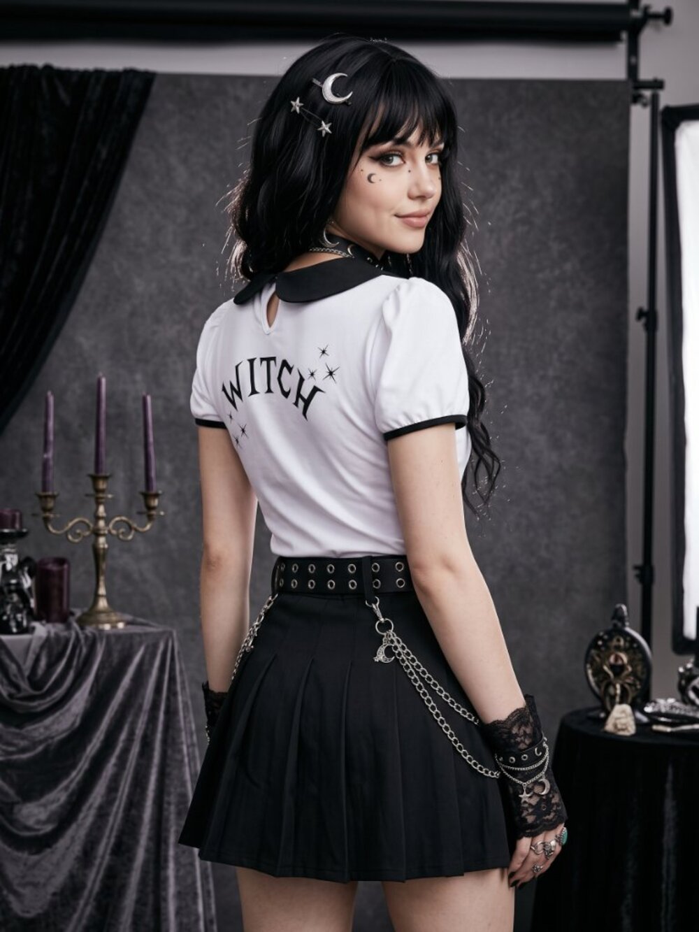 Gothic Witch Peter Pan Collar Puff Sleeve Contrast Crop Top